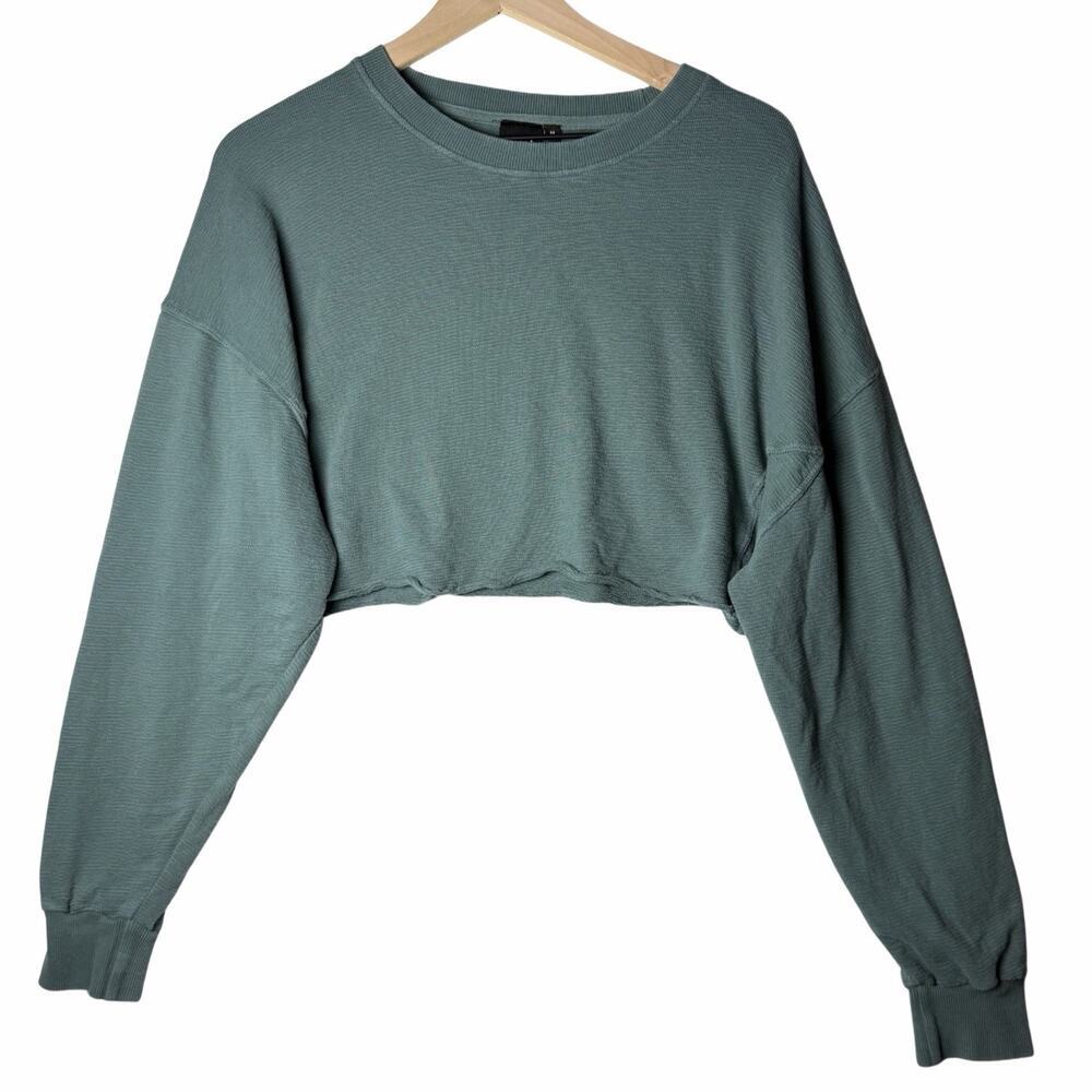 mono b Green Cropped Jacquard Mineral Wash Pullover Women's size M